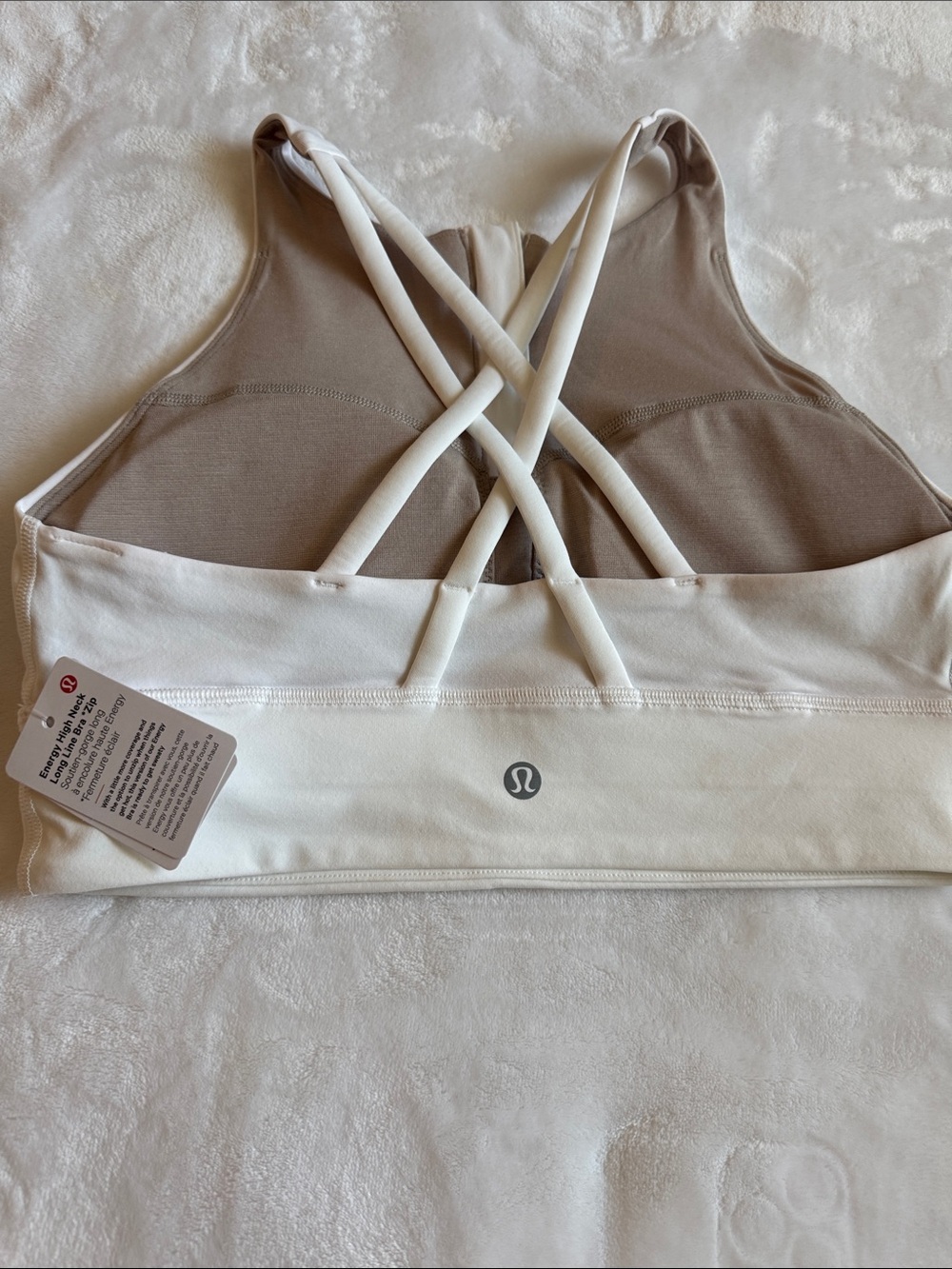 lululemon white & taupe crisscross back sports bra S